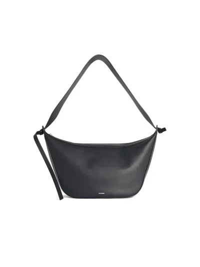 Jil Sander Smooth Finish Leather Shoulder Bag Design In Black