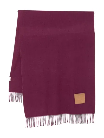 Liu •jo Fringed Leather-patch Scarf In Red