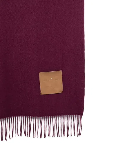 Liu •jo Fringed Leather-patch Scarf In Red
