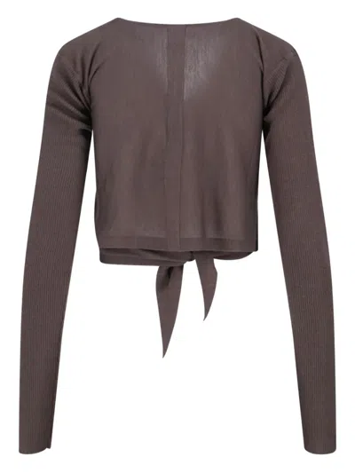 Rick Owens Crewneck Wrap Knitwear Long Sleeves Cropped In Brown