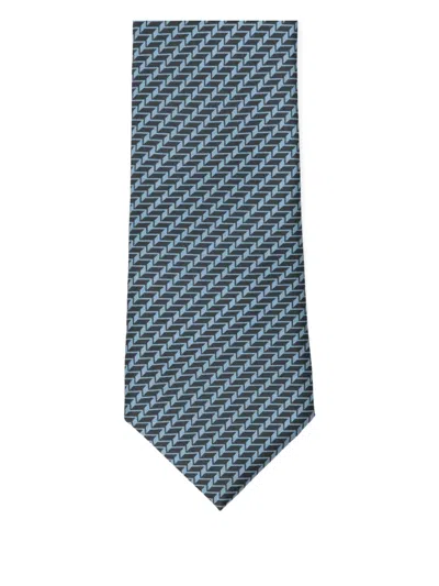 Giorgio Armani Geometric-print Tie In Blue