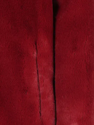 Herno Long Faux Fur Coat With Belted Waist In Red
