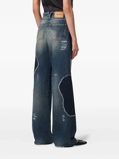 Versace Timeless Blue Straight-leg Jeans With Classic Five-pocket Design