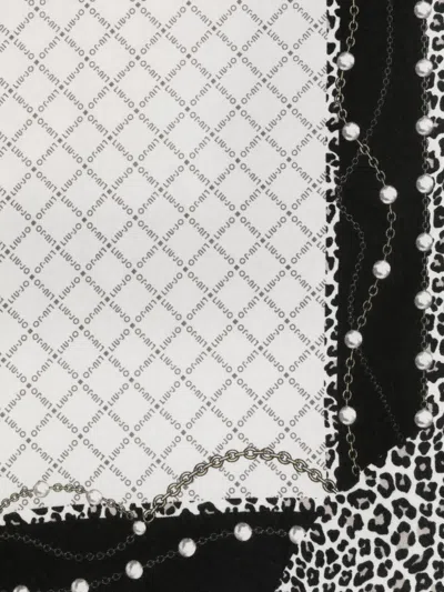 Liu •jo Leopard-print Pearl-embellished Scarf In Black