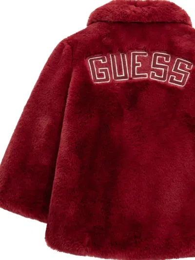 Guess Faux-fur Peter Pan Collar Jacket In Red
