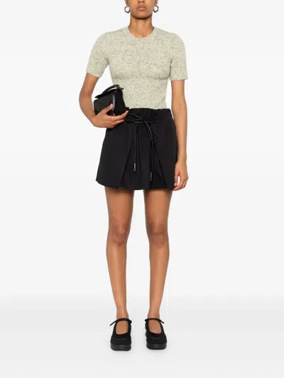 Prada Wool And Linen Short-sleeve Sweater In Green