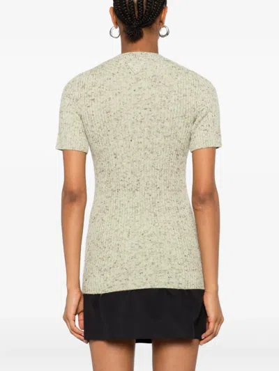Prada Wool And Linen Short-sleeve Sweater In Green