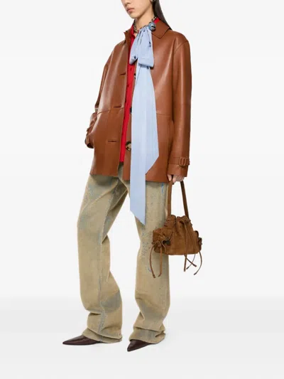 多口袋绒面皮迷你单肩包