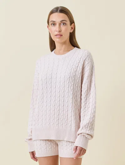 Papinelle Cozy Cable Long Sleeve Pajama Top In Neutral