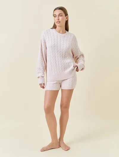 Papinelle Cozy Cable Long Sleeve Pajama Top In Neutral