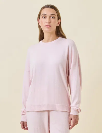 Papinelle Cotton Cashmere Crew Neck Long Sleeve Top In Pink
