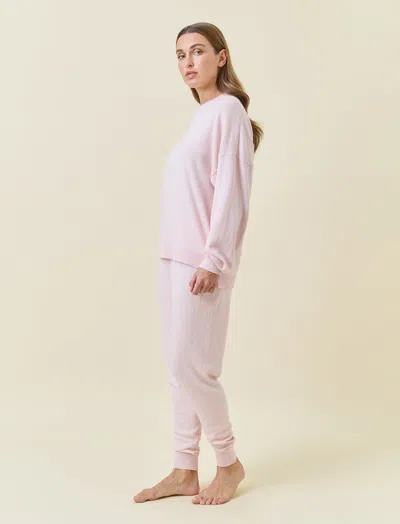 Papinelle Cotton Cashmere Crew Neck Long Sleeve Top In Pink