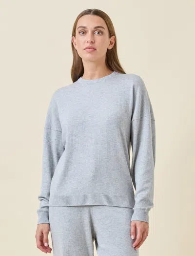 Papinelle Cotton Cashmere Crew Neck Long Sleeve Top In Blue