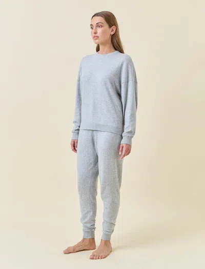 Papinelle Cotton Cashmere Crew Neck Long Sleeve Top In Blue