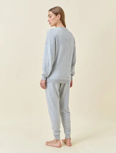 Papinelle Cotton Cashmere Crew Neck Long Sleeve Top In Blue