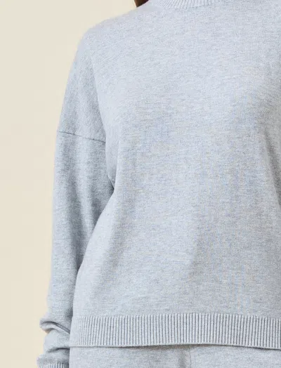 Papinelle Cotton Cashmere Crew Neck Long Sleeve Top In Blue