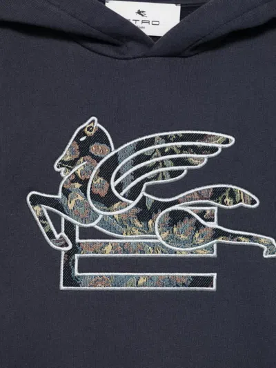 Etro Pegasus-embroidered Hoodie In Blue