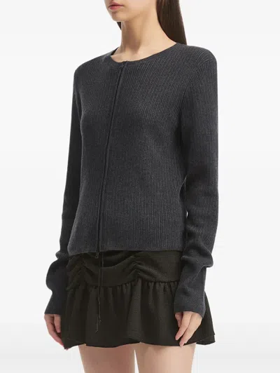 B+ab Ribbed Zip-front Cardigan In Gray