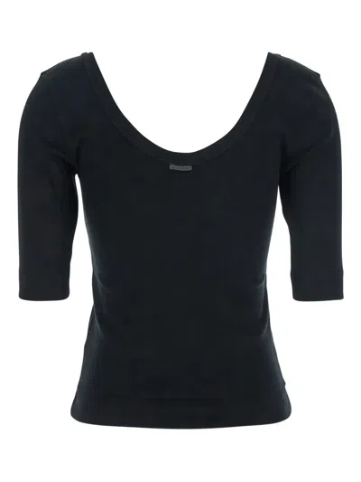 Brunello Cucinelli Ribbed Scoop Neck Short Sleeve Top In Black