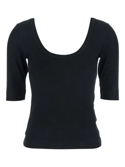 Brunello Cucinelli Ribbed Scoop Neck Short Sleeve Top In Black