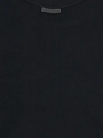 Brunello Cucinelli Ribbed Scoop Neck Short Sleeve Top In Black