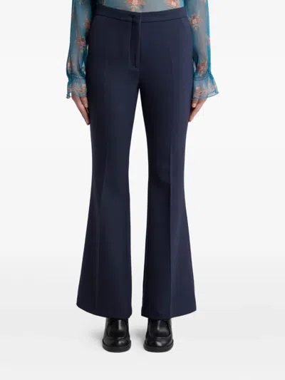 Etro Flared Wool-blend Tricotine Trousers In Blue
