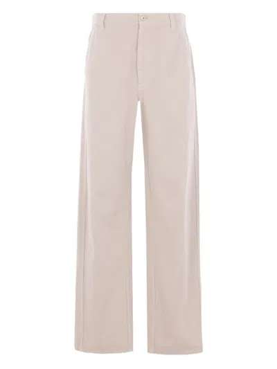 Brunello Cucinelli Button-zip Logo-patch Trousers In Neutral