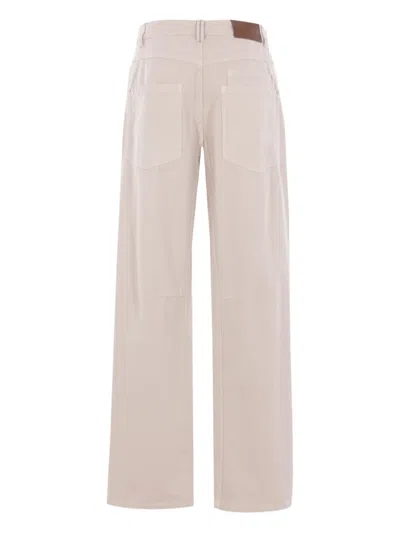 Brunello Cucinelli Button-zip Logo-patch Trousers In Neutral