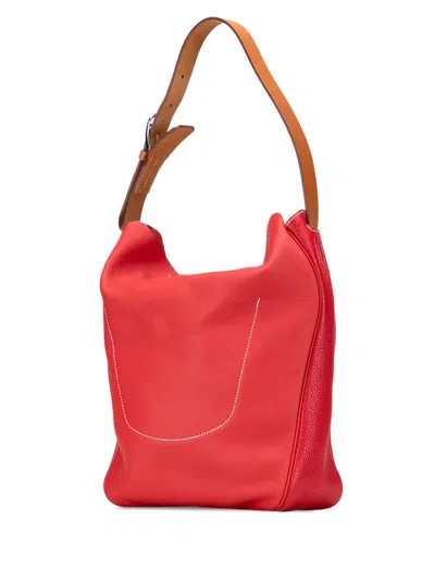 Pre-owned Hermes 2015 Taurillon Clemence And Swift Virevolte 24 Shoulder Bag In Red