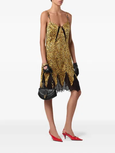 Versace Mini Robe Nuisette En Soie Cheetah Allover In Multi
