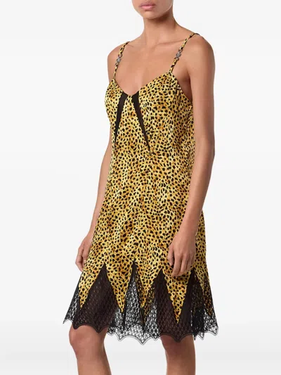 Versace Mini Robe Nuisette En Soie Cheetah Allover In Multi