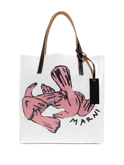 Marni Shoulder Bag With Contrast Stitching And Graphic Print In Pink