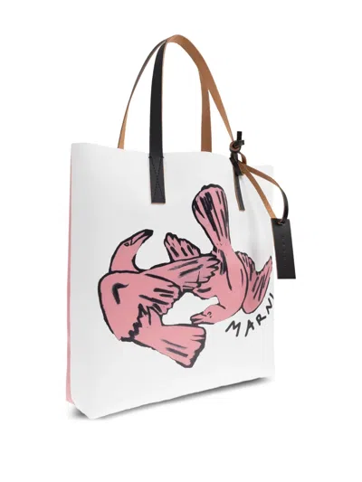 Marni Shoulder Bag With Contrast Stitching And Graphic Print In Pink