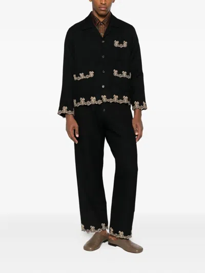 Bode Lace-trimmed Drawstring Trousers In Black