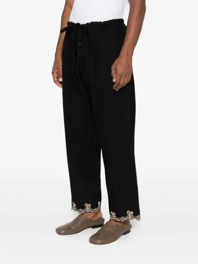 Bode Lace-trimmed Drawstring Trousers In Black