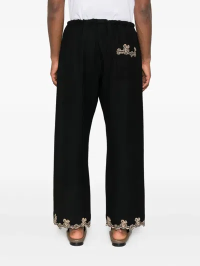 Bode Lace-trimmed Drawstring Trousers In Black
