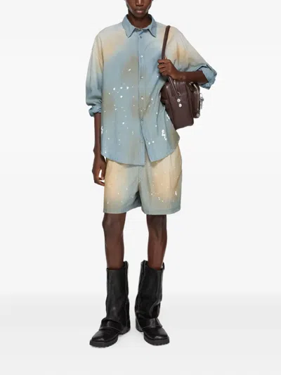 Acne Studios Distressed Cotton-chambray Shirt In Multi