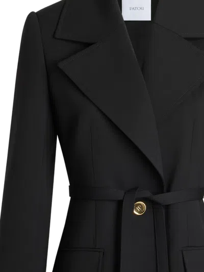 Patou Single-breasted Belted Wool Jacket In Black