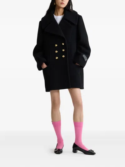 Patou Double-breasted Wool Blend Coat In Black