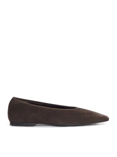 Totême Minimalist Suede Pointed-toe Flats In Black
