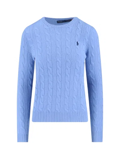 Polo Ralph Lauren Logo Braided Sweater In Blue