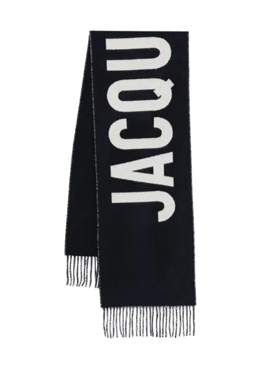 Jacquemus The Brushed Wrap Scarf With Fringed Detail In Black