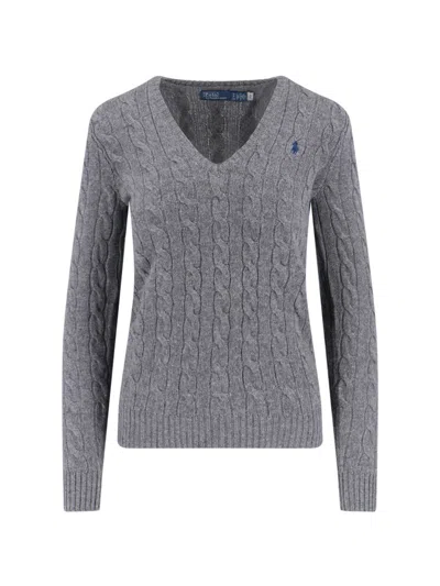 Polo Ralph Lauren Logo Braided Sweater In Gray