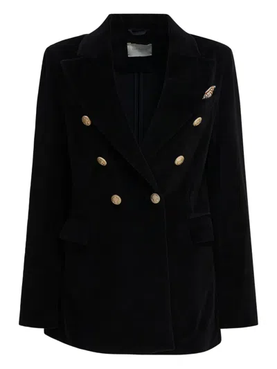 Circolo 1901 Double-breasted Velvet Jacket Featuring Pockets In Black