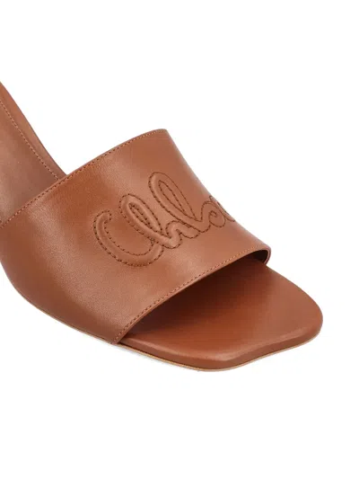 Chloé Soleil 55 Shiny Leather Mules In Brown