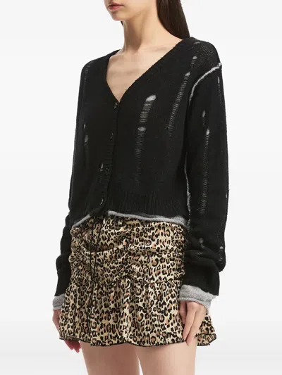 B+ab Distressed Button Cardigan In Black