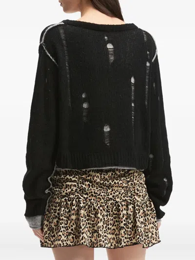 B+ab Distressed Button Cardigan In Black