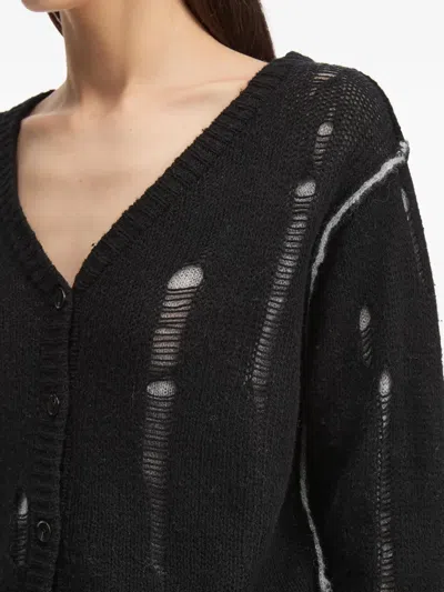 B+ab Distressed Button Cardigan In Black