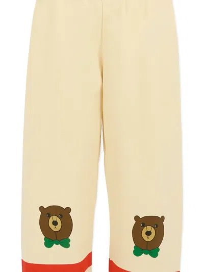 Mini Rodini Ivory Trousers For Kids With Bear In Neutral