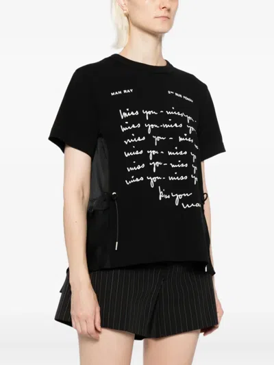Sacai Script-printed Blouse In Black